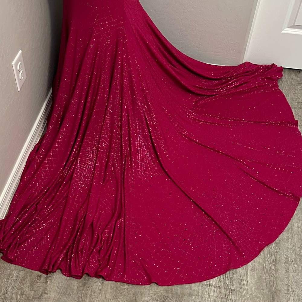 🔴CLEARANCE NEW JOVANI SZ 6 MAGENTA SHIMMER ONE SHOULDER FORMAL EVENING GOWN - Picture 12 of 16